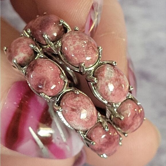 Elegant Silver and Pink Stone Hoop Earrings - Picture 7 of 14